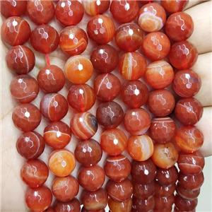 Red Stripe Agate Beads Faceted Round, approx 6mm dia