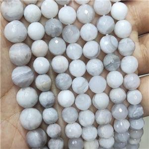 Natural White Crazy Lace Agate Beads Faceted Round, approx 8mm dia