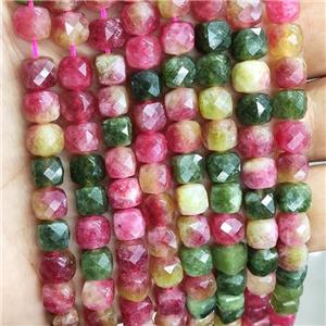 Dye Jade Beads Faceted Cube Multicolor, approx 7-8mm