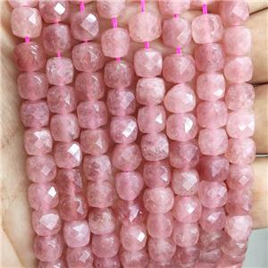 Natural Pink Strawberry Quartz Beads Faceted Cube, approx 7-8mm