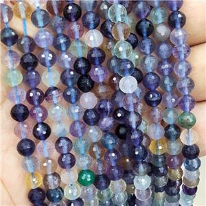 Natural Fluorite Beads Faceted Rondelle Multicolor, approx 6mm dia
