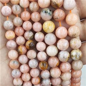 Natural Peach Calcite Beads Smooth Round B-Grade, approx 10mm dia