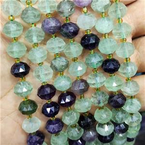 Natural Fluorite Beads Multicolor Cutted Rondelle, approx 9-10mm