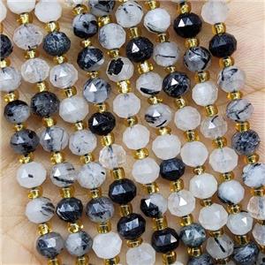 Natural Black Rutilated Quartz Beads Cut Rondelle, approx 5-6mm