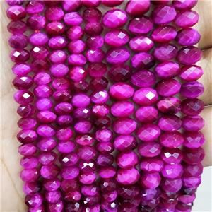 Hotpink Tiger Eye Stone Beads Faceted Rondelle Dye, approx 4x6mm