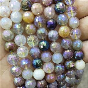 Natural Rutilated Quartz Beads Multicolor Faceted Round Electroplated, approx 8mm dia