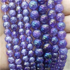 Natural Amethyst Beads Purple Smooth Round Electroplated, approx 6mm dia