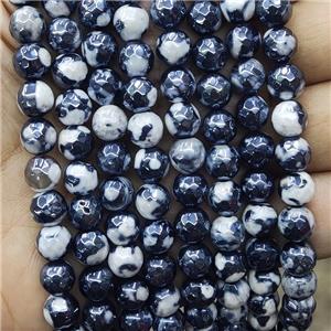 White Black Fire Agate Beads Faceted Round Electroplated, approx 6mm dia