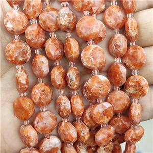 Natural Orange Calcite Beads Faceted Circle, approx 12mm