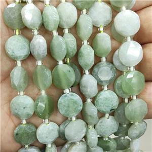 New Mountain Jade Beads Green Faceted Coin, approx 12mm