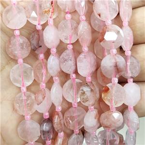 Natural Pink Hematoid Quartz Beads Faceted Circle, approx 12mm