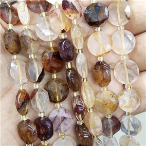Natural Hematoid Quartz Beads Yellow Faceted Circle, approx 12mm