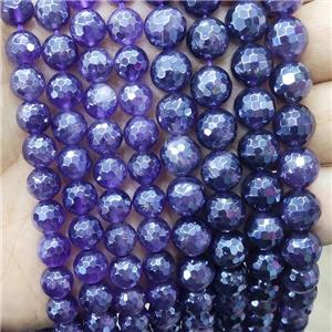 Natural Amethyst Beads Purple Faceted Round Electroplated, approx 10mm dia