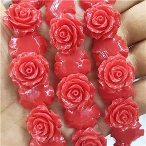Red Resin Flower Beads, approx 20mm, 36pcs per st