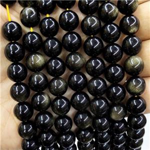 Natural Gold Obsidian Beads Smooth Round AA-Grade, approx 6mm dia
