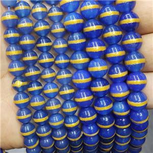 Blue Tibetan Style Agate Beads Smooth Round Gold Line, approx 10mm dia