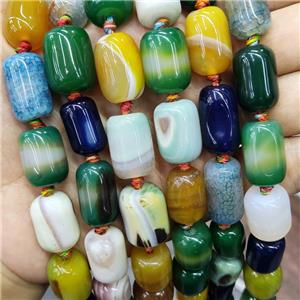 Natural Agate Barrel Beads Dye Mix Color, approx 12-18mm