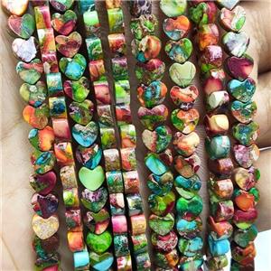 Mosaic Imperial Jasper Beads Heart Multicolor, approx 6mm