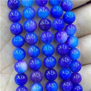 Dichromatic Jade Beads Blue Dye Smooth Round, approx 8mm dia
