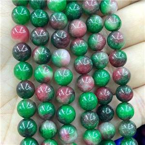 Dichromatic Jade Beads Green Red Dye Smooth Round, approx 8mm dia