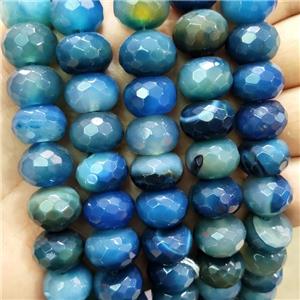 Natural Agate Beads Blue Dye Faceted Rondelle, approx 14mm