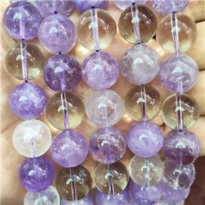 Natural Amethyst And Clear Quartz Beads Smooth Round, approx 16mm
