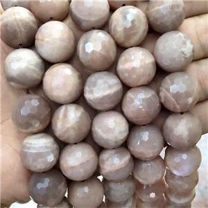 Natural Peach Moonstone Beads Faceted Round, approx 18mm