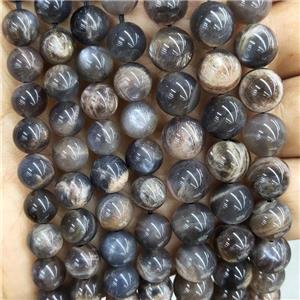 Natural Black Sunstone Beads A-Grade Smooth Round, approx 8mm dia