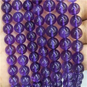 Natural Amethyst Beads Purple Smooth Round AA-Grade, approx 8mm dia
