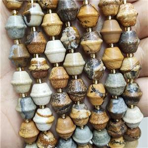 Natural Picture Jasper Bicone Beads, approx 10-11mm