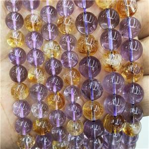 Natural Amethyst And Citrine Beads Smooth Round, approx 10mm dia