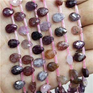 Natural Spinel Beads Multicolor Faceted Teardrop Topdrilled, approx 5x7mm
