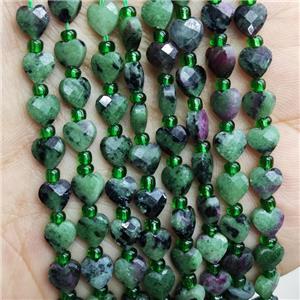 Natural Ruby Zoisite Beads Faceted Heart, approx 8mm