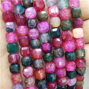 Mixed Veins Agate Beads Faceted Cube Dye, approx 8-10mm
