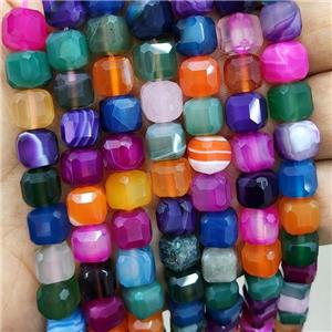 Natural Agate Cube Beads Faceted Mix Color Dye, approx 8-10mm
