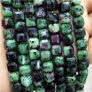 Natural Ruby Zoisite Beads Faceted Cube Green, approx 8-10mm