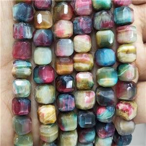 Tiger Eye Stone Beads Multicolor Faceted Cube, approx 8-10mm