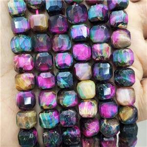 Tiger Eye Stone Beads Multicolor Faceted Cube, approx 8-10mm