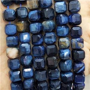 Tiger Eye Stone Beads Darkblue Faceted Cube, approx 8-10mm