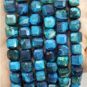 Tiger Eye Stone Beads Blue Faceted Cube, approx 8-10mm