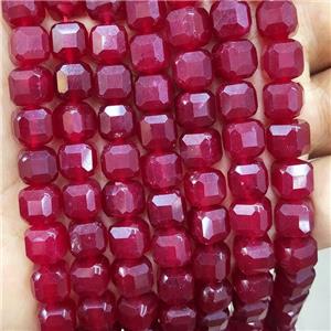 Red Dye Jade Beads Faceted Cube, approx 8-10mm