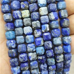 Natural Blue Lapis Lazuli Beads B-Grade Faceted Cube, approx 8-10mm