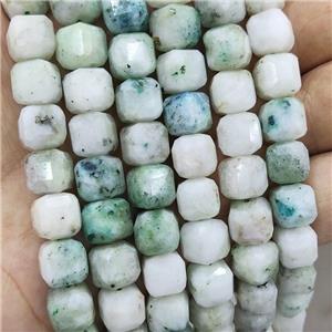 Natural Chrysocolla Beads Green Faceted Cube, approx 8-10mm