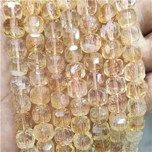 Natural Citrine Beads Yellow Faceted Cube, approx 8-10mm