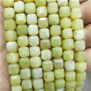 Natural Lemon Jade Beads Faceted Cube Olive, approx 8-10mm