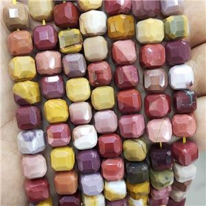 Natural Mookaite Beads Multicolor Faceted Cube, approx 8-10mm
