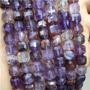 Natural Purple Phantom Quartz Beads Faceted Cube, approx 8-10mm