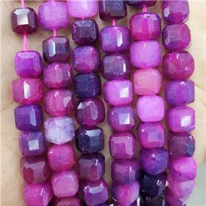 Fuchsia Jade Beads Dye Faceted Cube, approx 8-10mm