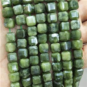 Chinese Jadeite Beads Green Nephrite Faceted Cube, approx 8-10mm