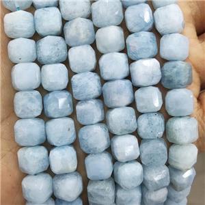 Natural Blue Aquamarine Beads Faceted Cube, approx 8-10mm